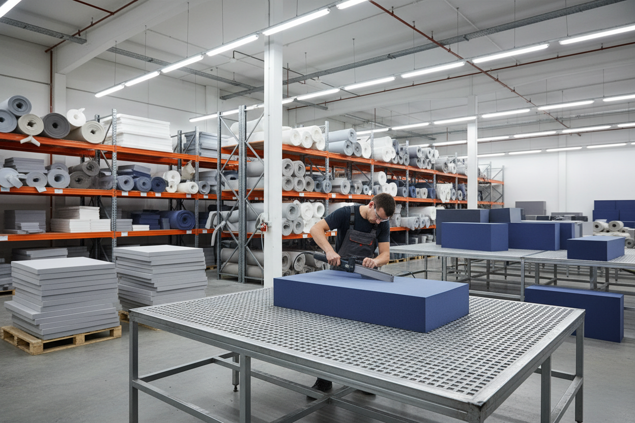 Cutting Upholstery Foam In warehouse